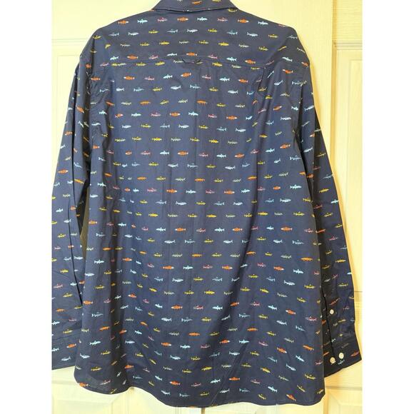 Club Room Men’s XL Long Sleeve Button Down Shirt Blue With Fish Print - Picture 6 of 7